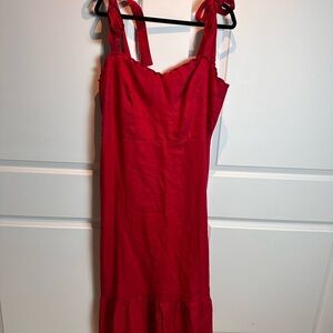 Reformation Red Tie-Shoulder Midi Dress